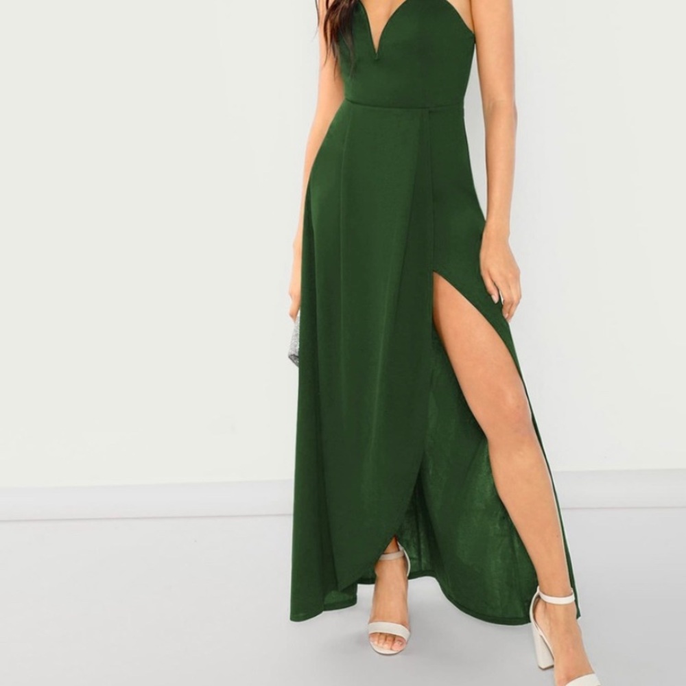 Emerald Deep V Dress